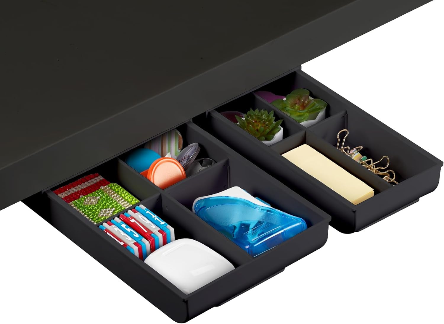 Konnect under Desk Drawer, Self-Adhesive Slide Out Storage Organizer with 4 Cust