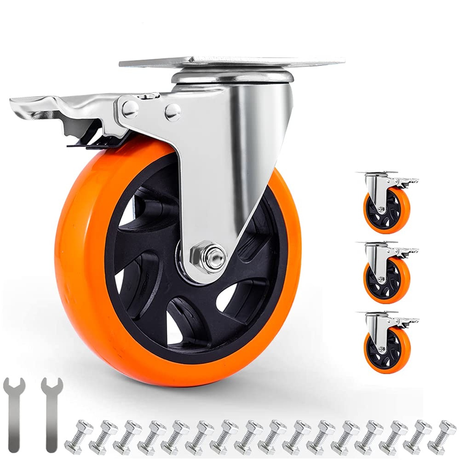 5 inch Swivel Plate Casters Wheels with Screw Safety Dual Locking and Polyure...