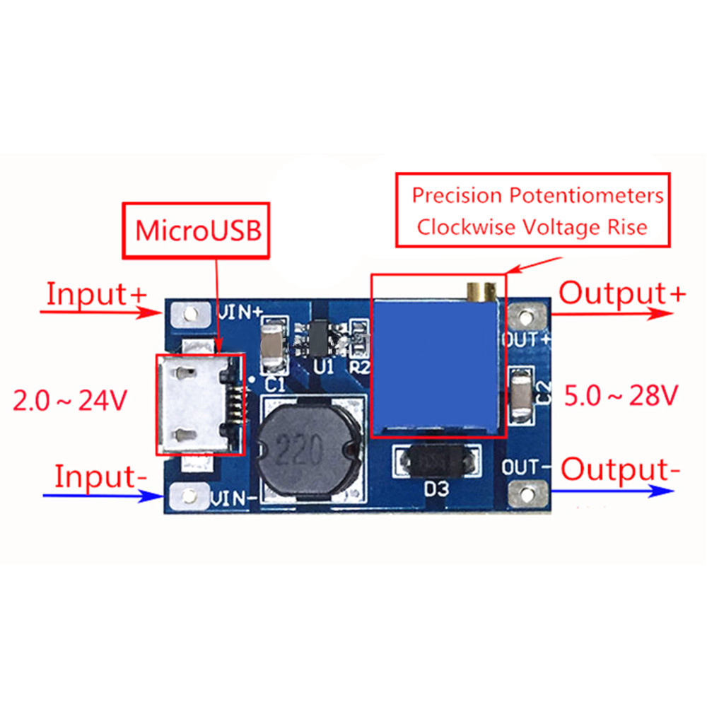 2V-26V DC MT3608 MicroUSB Step Up Boost Voltage Regulator Power Supply Module US