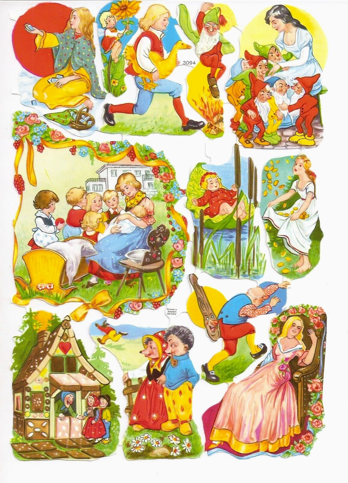 German Paper Victorian Embossed Die Cut Scrap Art FAIRY TALES Set/2 Decoupage
