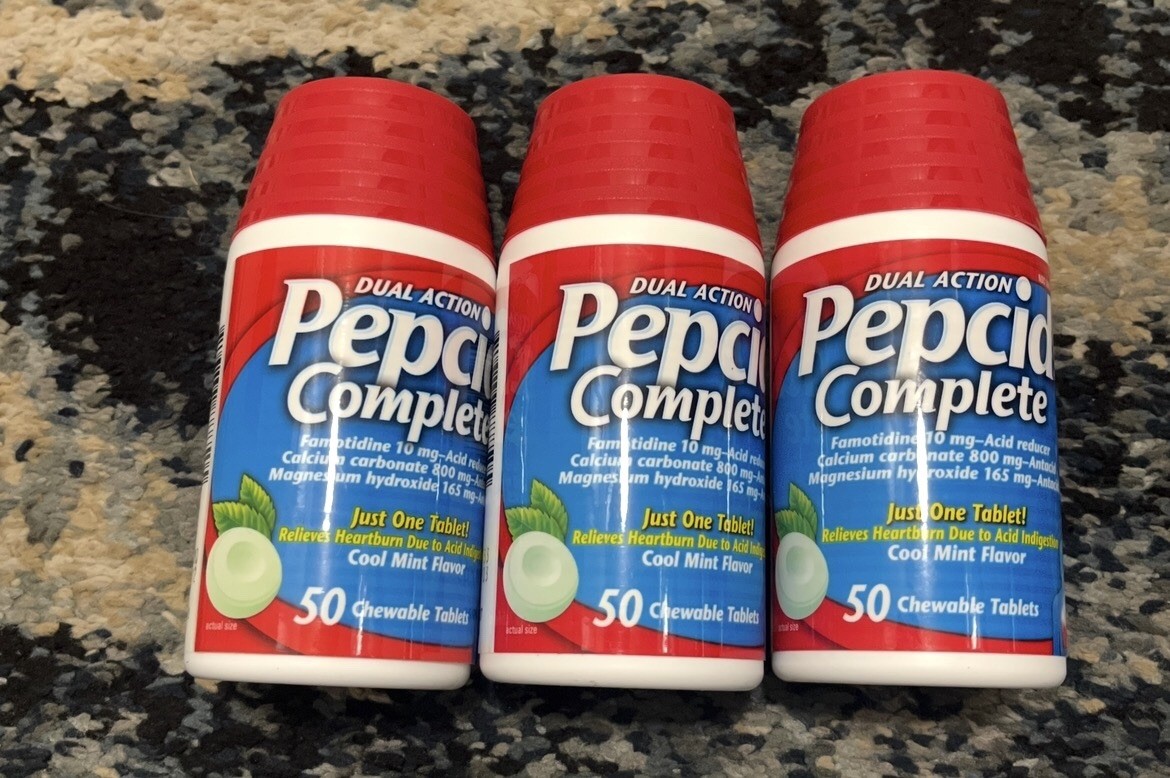 Pepcid Complete cool mint flavor 50 chewable tablets, 3 pack, exp 2027