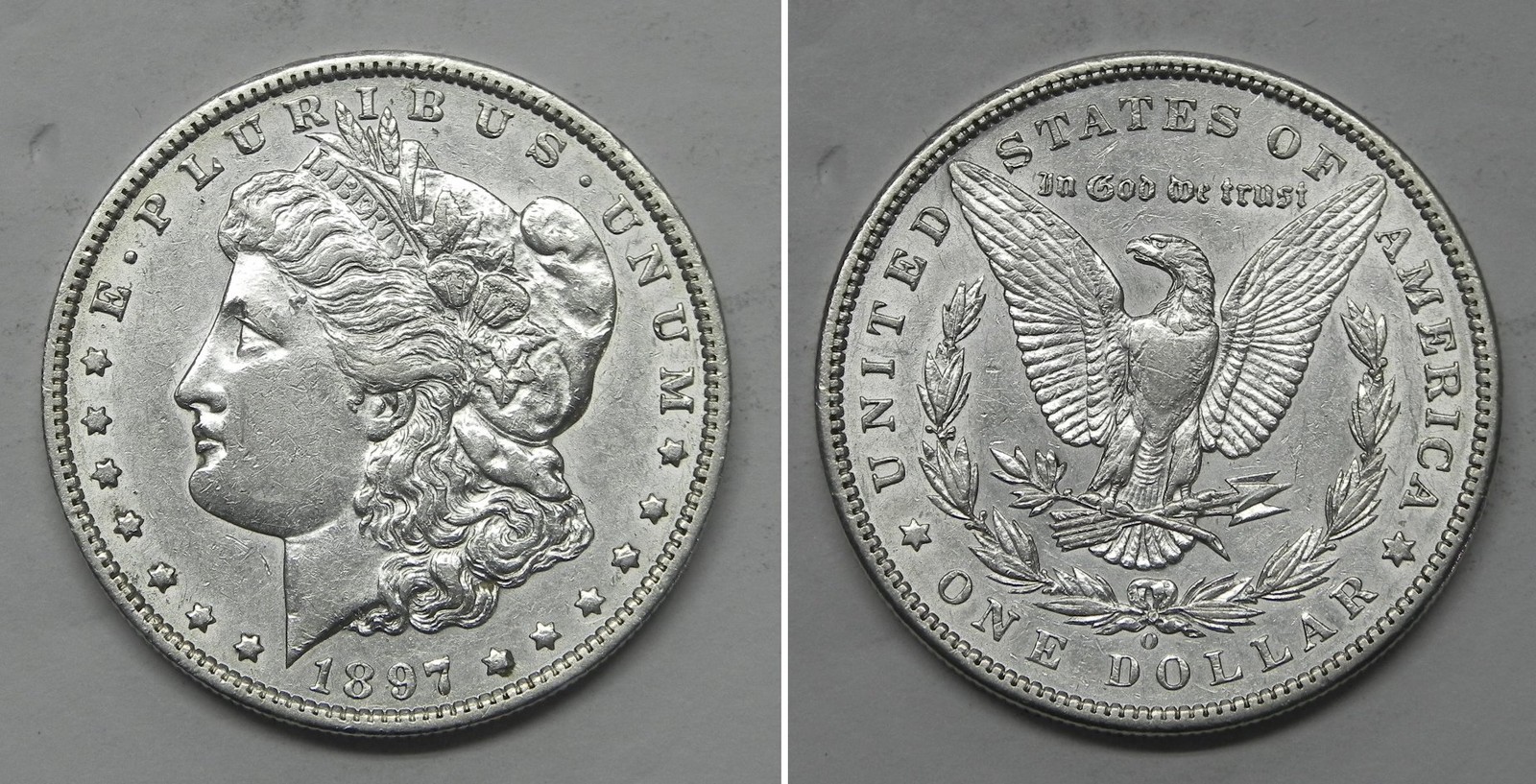 X7371  1897-O Morgan Dollar, AU details, cleaned
