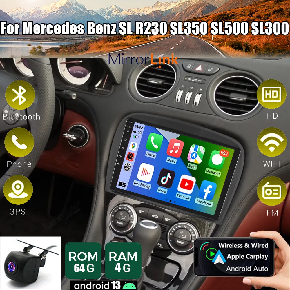 PLUG AND PLAY CARPLAY CAR STEREO GPS RADIO FOR MERCEDES BENZ SL R230 SL350 SL500