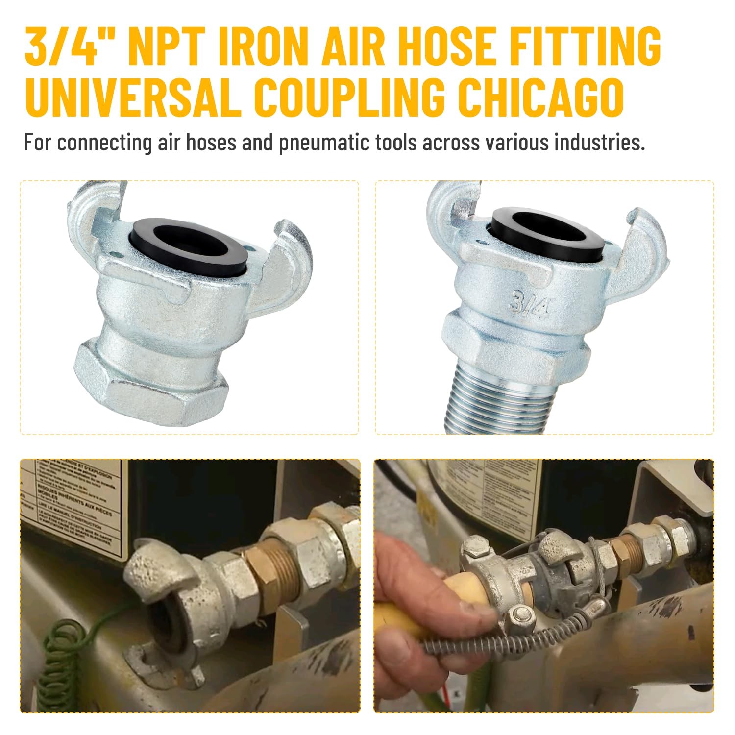 8PCS 3/4'' NPT Iron Air Hose Fitting, Universal Coupling Chicago Fitting 3/4'...