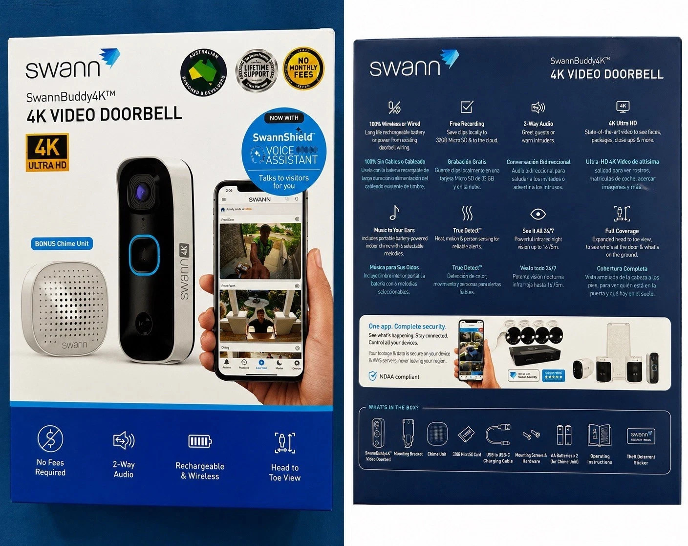 Swann Buddy 4K UHD Wireless Video Doorbell & Chime  Swann Shield Voice Assistant
