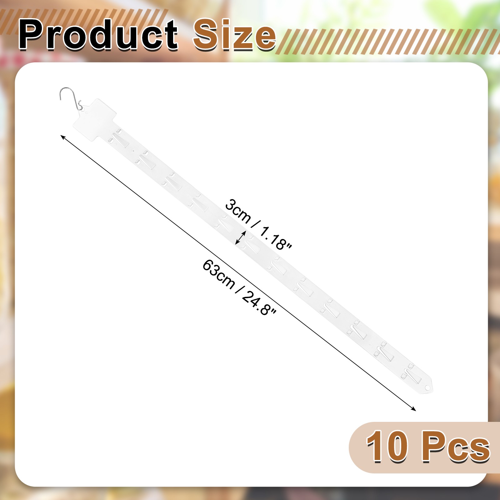 10Pcs Hanging Merchandise Strips with Hook, 24.8" Display Rack Stand, Clear