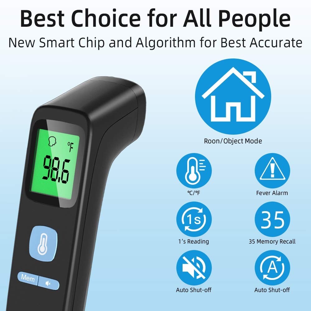 Thermometer Adults Kids Baby Digital Infrared Non-Contact Fever Alarm Memory LCD