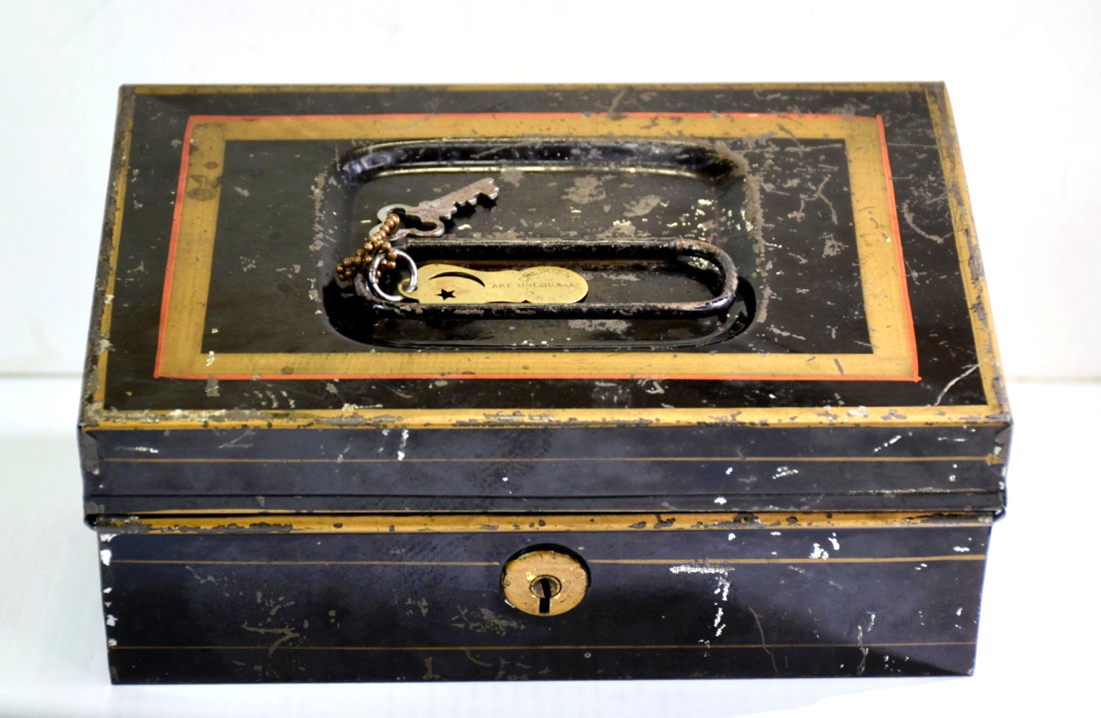 Vintage Crescent Cases Metal Lock Box Document Cash Safe Strong Box - With Key