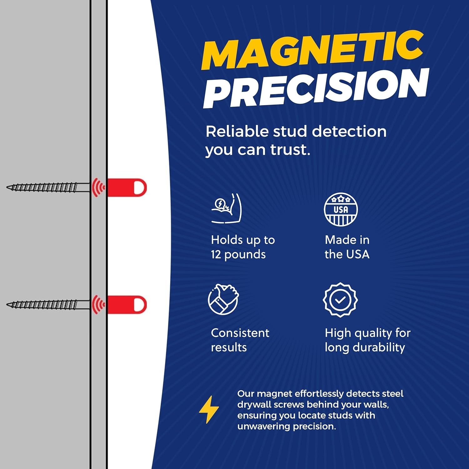 Best-In-Class Magnetic Stud Finder for Accurate Installations - Orange