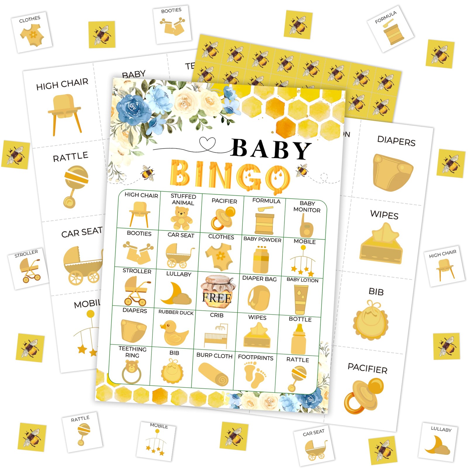 Baby Shower Bingo Card, Bumble Bee Game For Adults Large Group Family Friends...