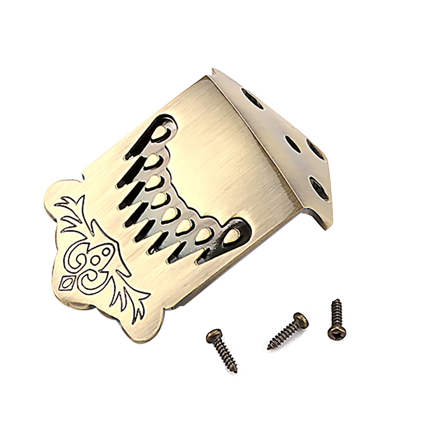 8 String Mandolin Tailpiece Feather Pattern Excellent Metal Bronze Color