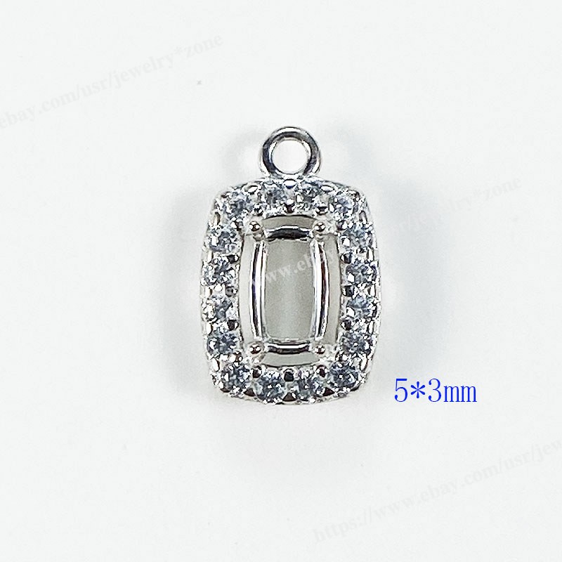 Pre Notched Cushion 4 Prong Mount Dangle Setting Sterling Silver Pendant/Earring