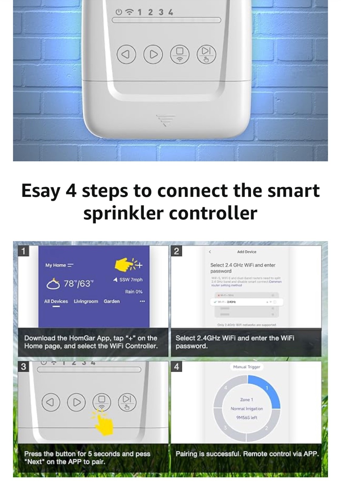 4 Zone Smart Sprinkler Controller w/Local Weather Intelligence & Atmosphere-NEW