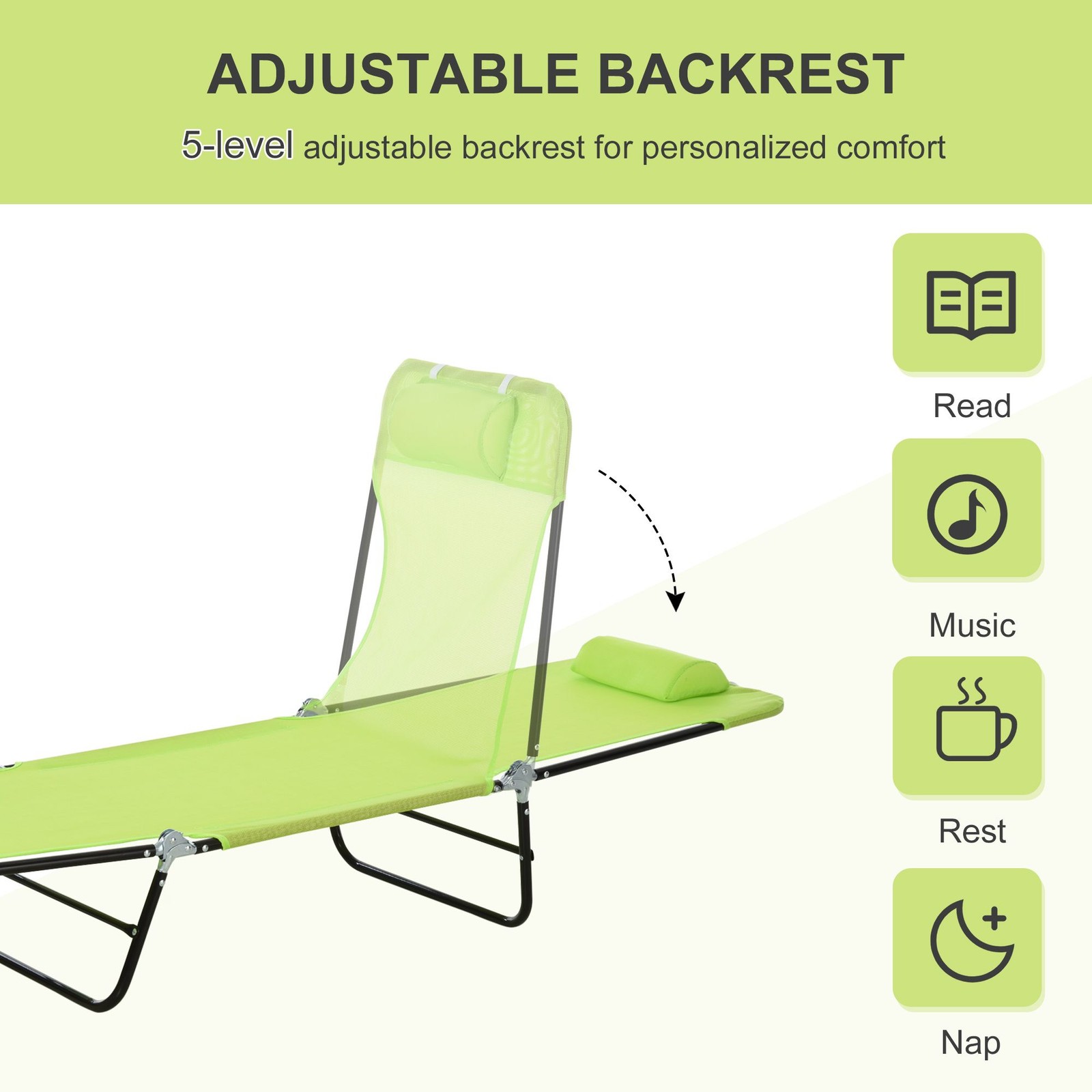 5-Setting Relaxation Chaise with Portable Foldable Design 33.5W x 71.7L