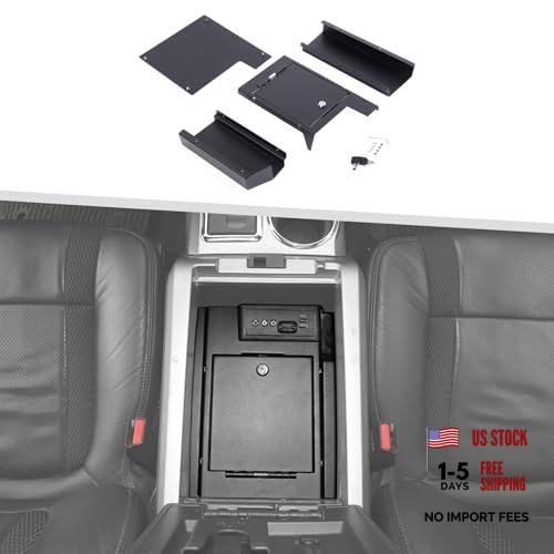 Center Console Safe Lock Box Fit for Ford F150 2009-2014, Metal Armrest