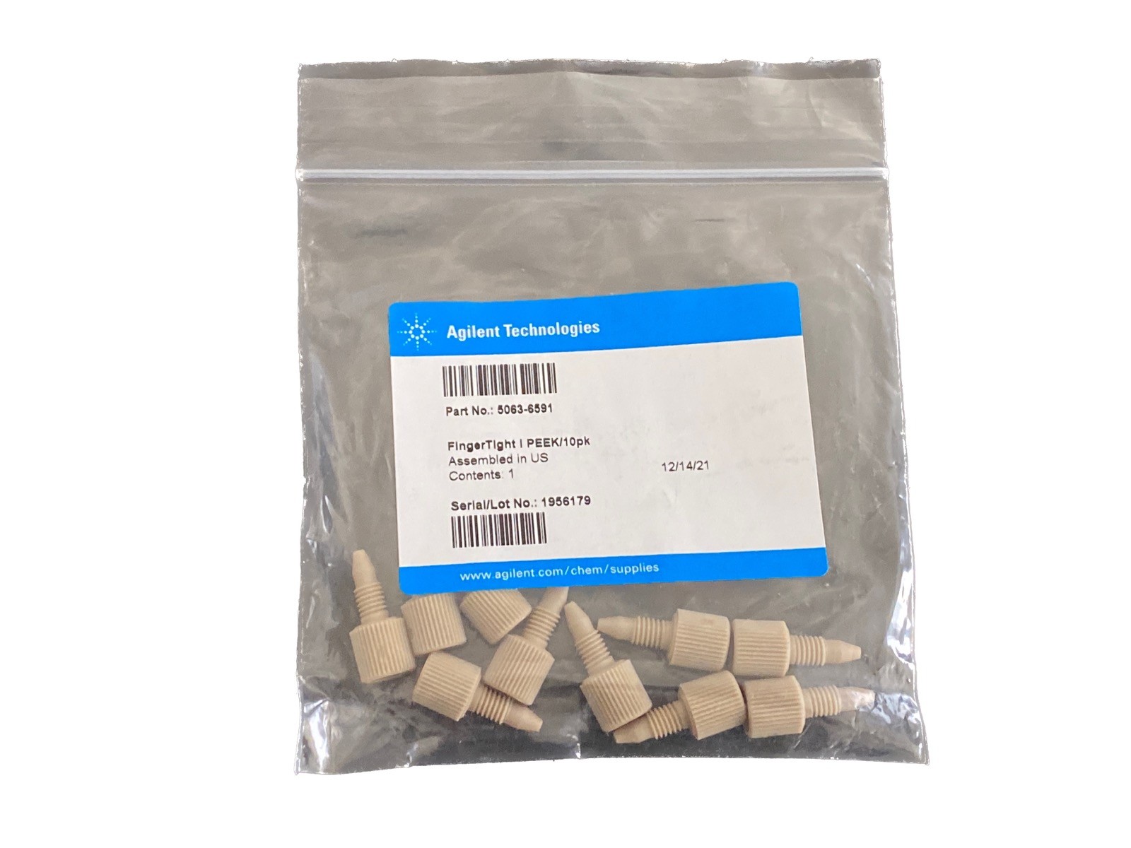 (10/Pk) AGILENT HPLC Finger-Tight PEEK Fittings 1.6mm ID 5063-6591