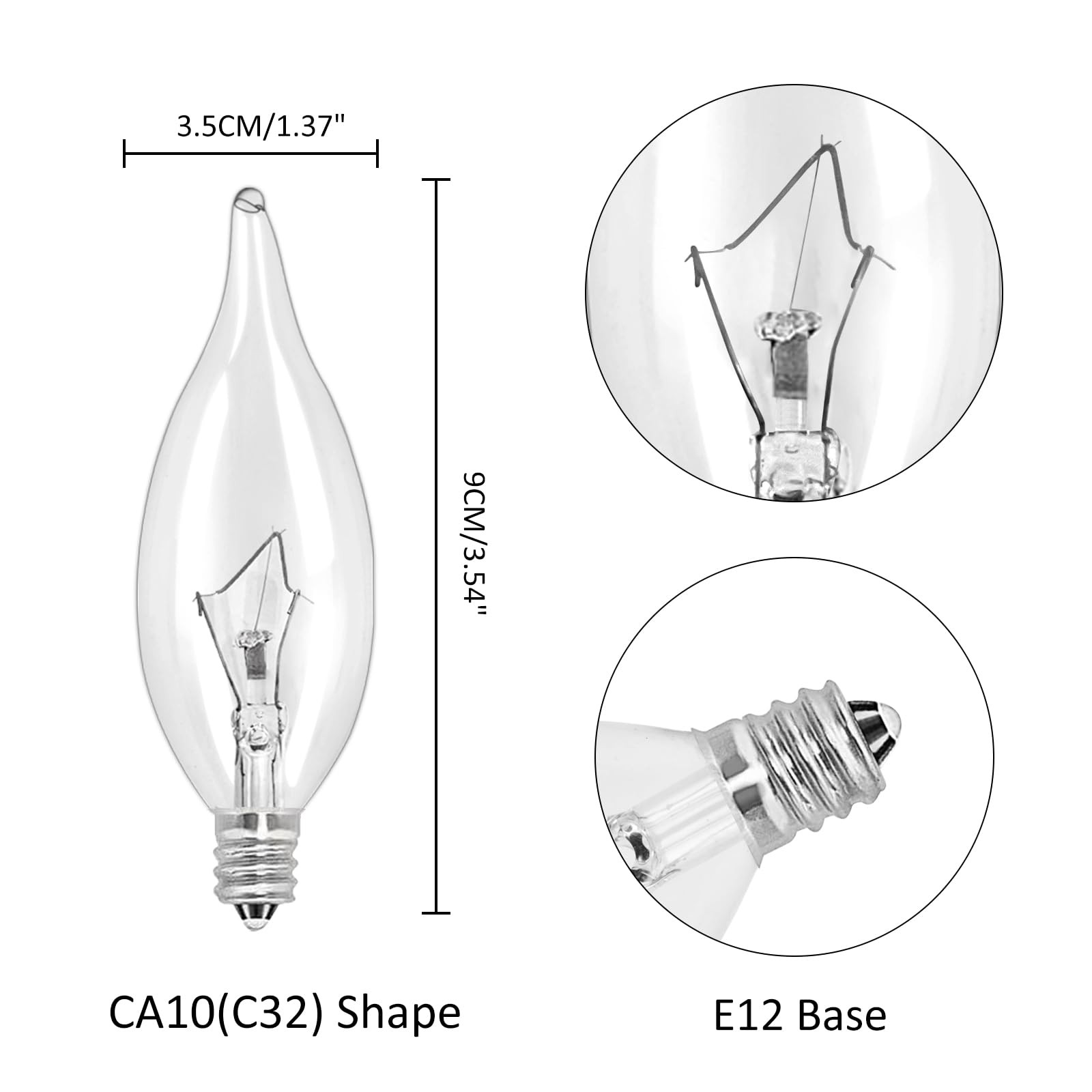 LinMiFo 12-Pack E12 B10 Clear Candelabra Base Bulb, 40W 120V Sw-40watt
