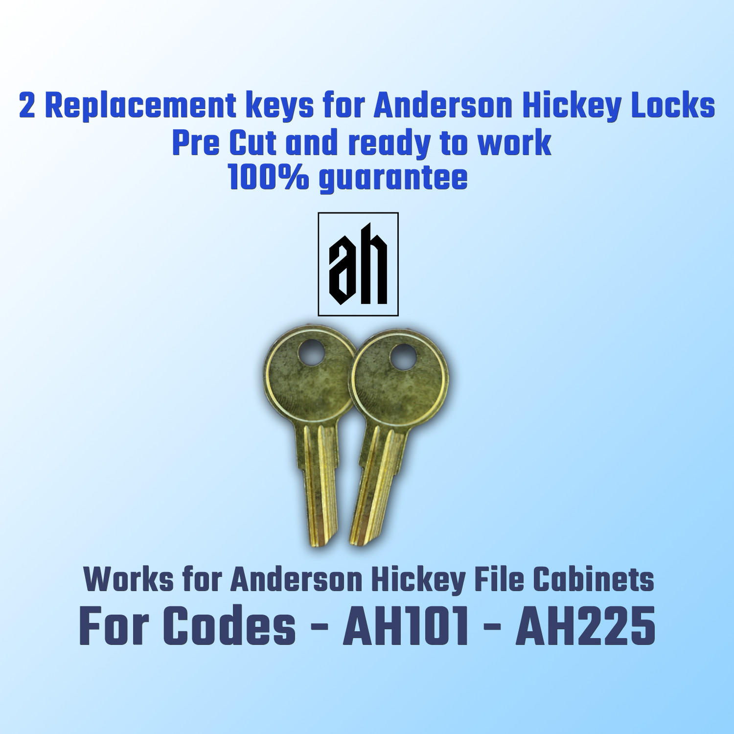AH101-AH225. 2 New Replacement Keys For Anderson Hicky Locks. Pre Cut To Code.