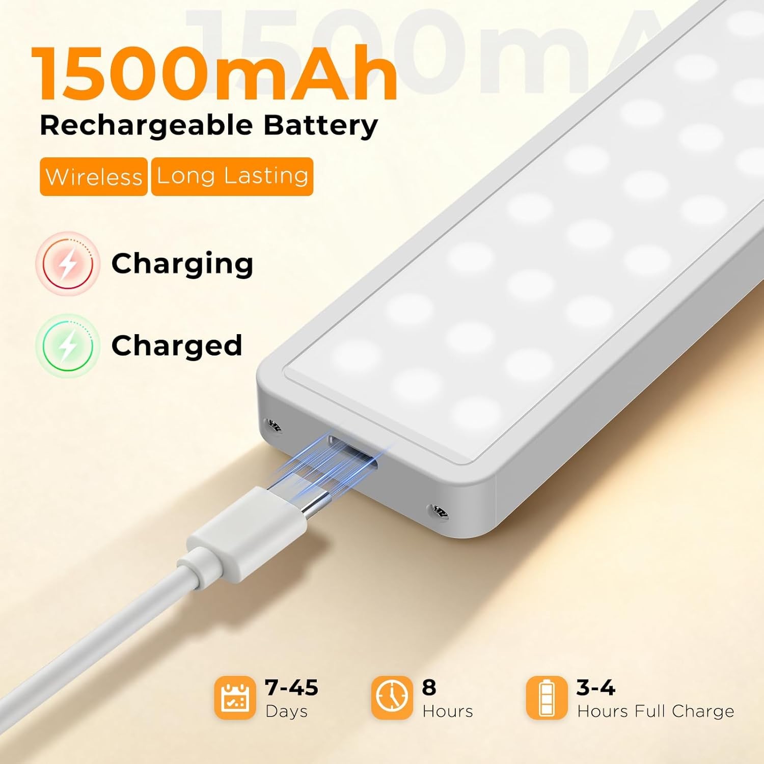 Rechargeable Motion Sensor Under Cabinet Lights Dimmable 3 Color LED Lighting