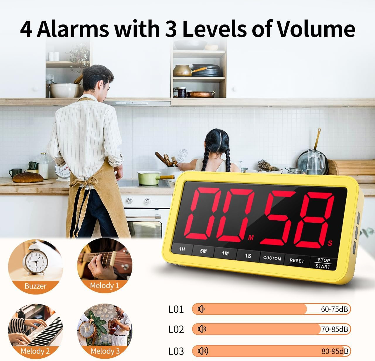 VOCOO Digital Kitchen Timer with 7.8” Extra Large Display, Magnetic, 3 Brightnes