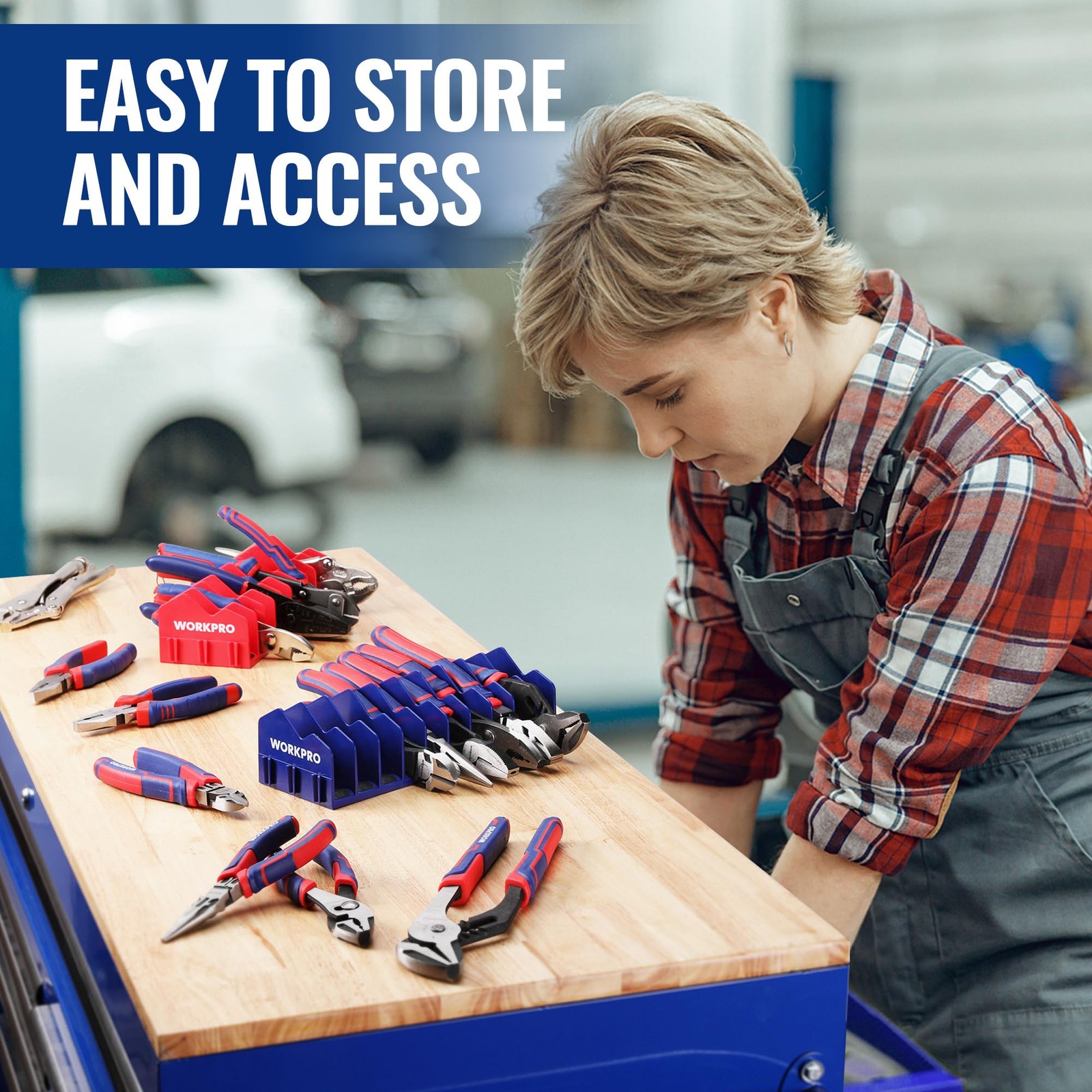 WORKPRO 2-Pack Plier Organizer Rack, Pliers Holder and 2 Pack, Blue &Red