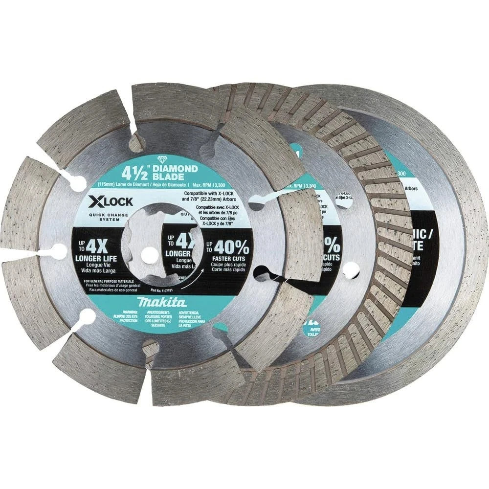 Silver 4 1 2 Inch Diamond Blade Variety Pack For Makita X Lock Angle Grinders