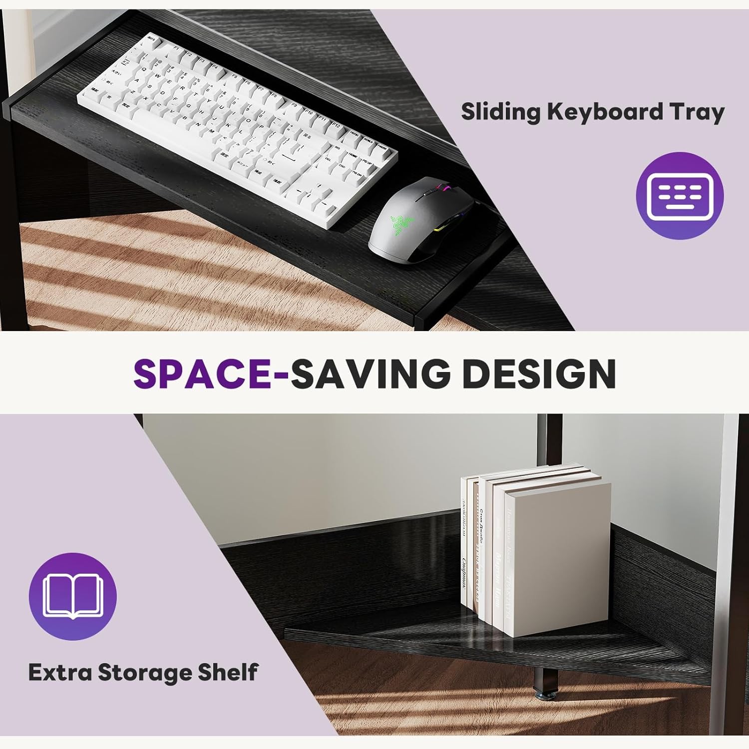 Conner Desk Home Office Computer Desk Small Space W/ LED Lights Gaming Table