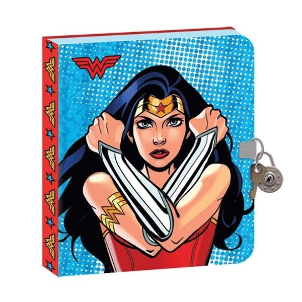 PH Lock + Key Diary Wonder Woman Shiny Foil Page Accents Red Hard Cover Logo