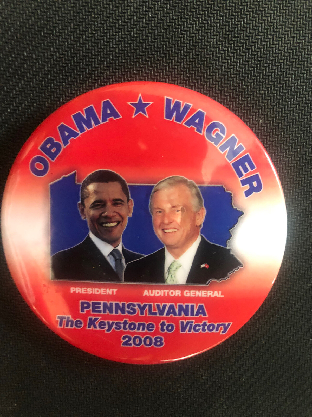 Obama Wagner Pennsylvania The Keystone To Victory coattail 3” pinback button pin
