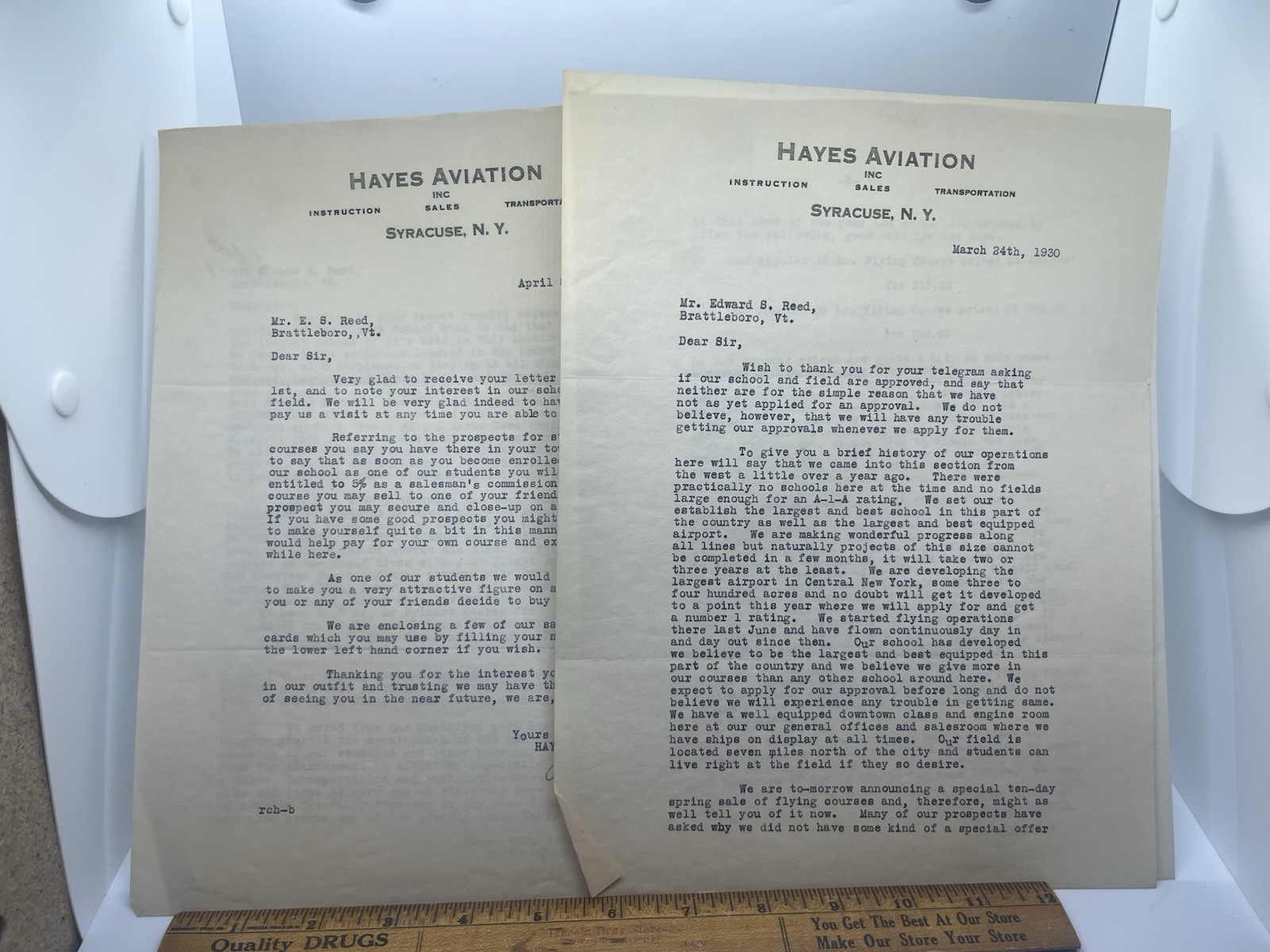 Hayes Aviation Letter Lot 1930 Early Aviation Syracuse New York Cool!