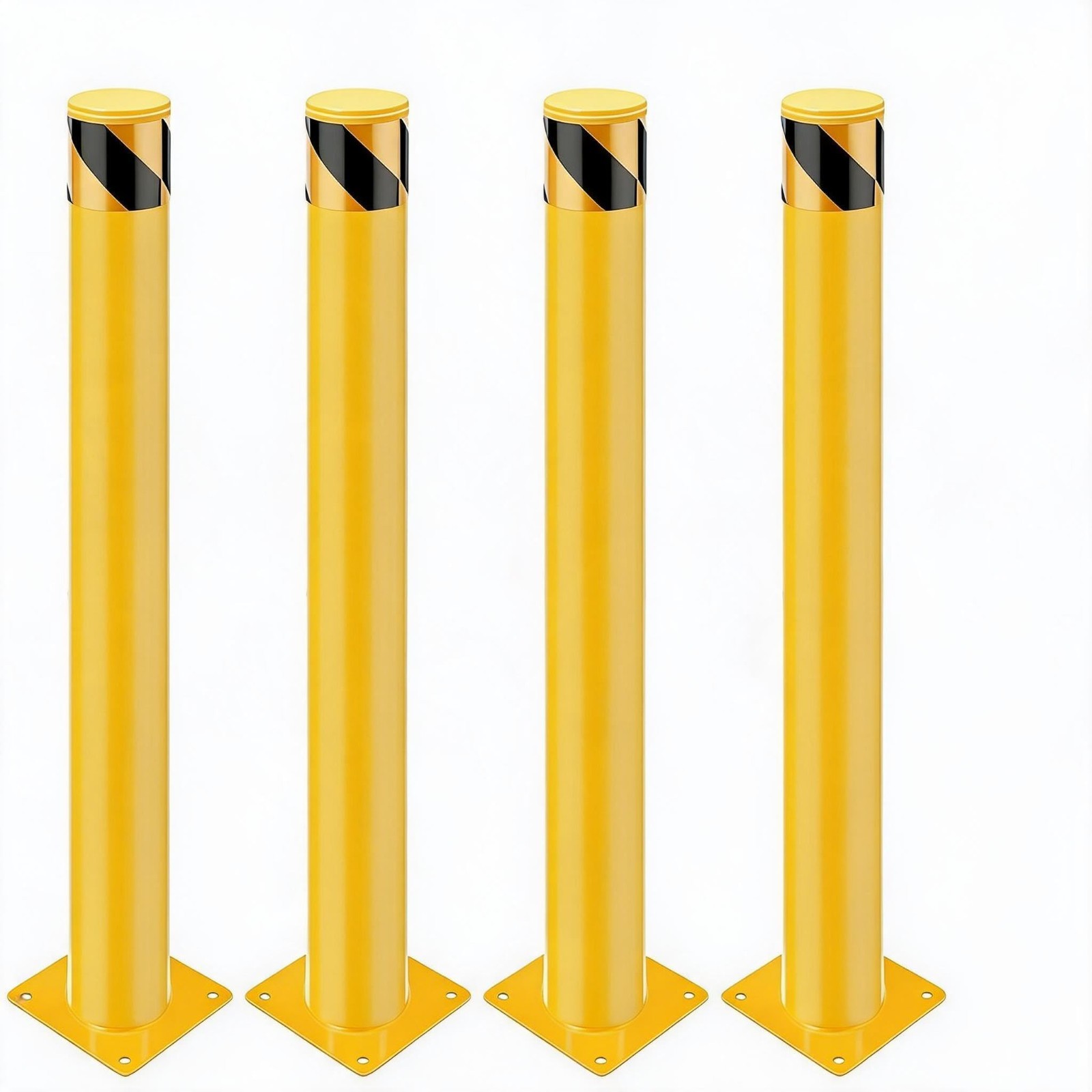 4 Pack Safety Bollard Steel Traffic Post Yellow Pipe Steel Barrier 30" H 4.5" D