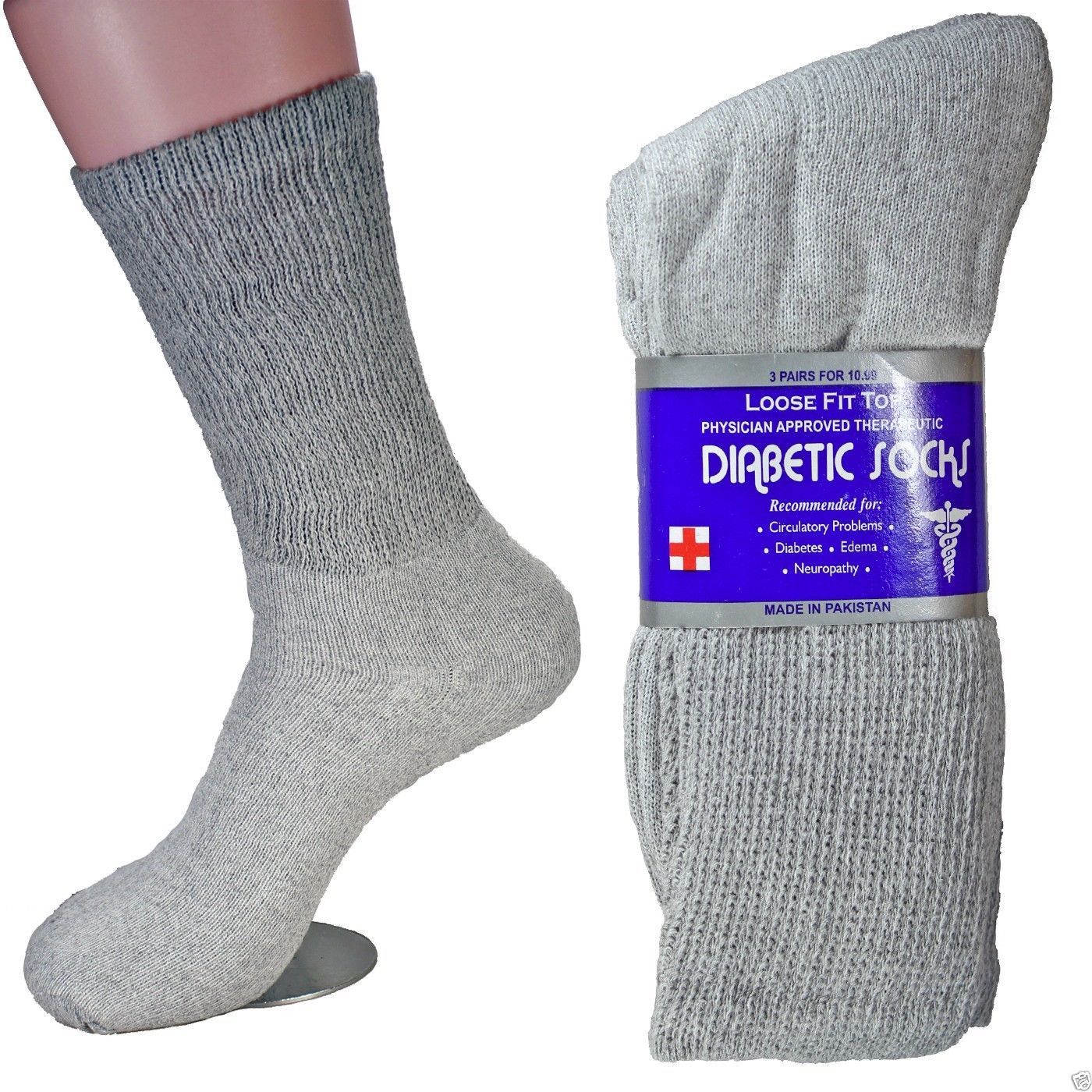 3 6 12 Pairs Diabetic Crew Socks Health Cotton Mens Size 9-15 Gray Circulatory