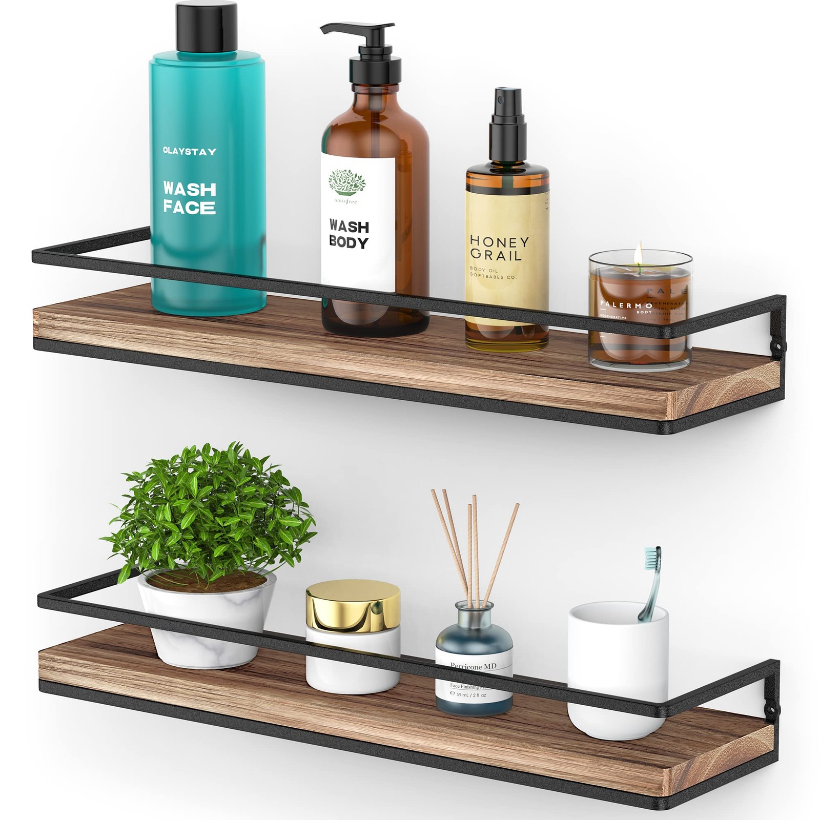 Floating Shelves Wall Mounted Set of 2, Rustic Wood Wall Storage Shelves for ...