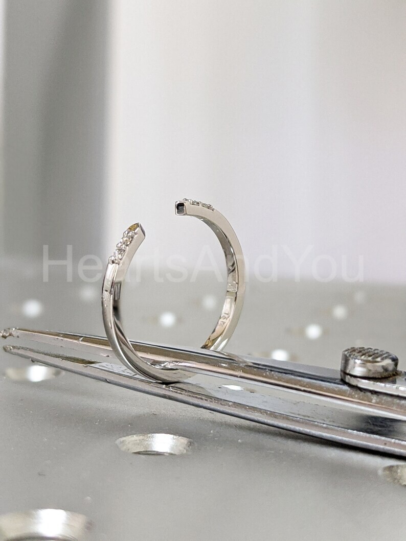 0.1ct Round Cut Moissanite Open Cuff Women Wedding Band 14k White Gold Plated