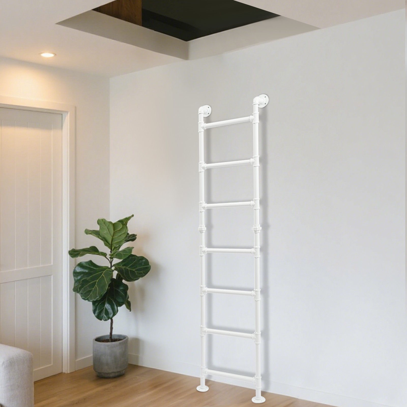 Modern Bunk Bed Ladder 7-Step Ladder High Loft Attic Step Ladders White