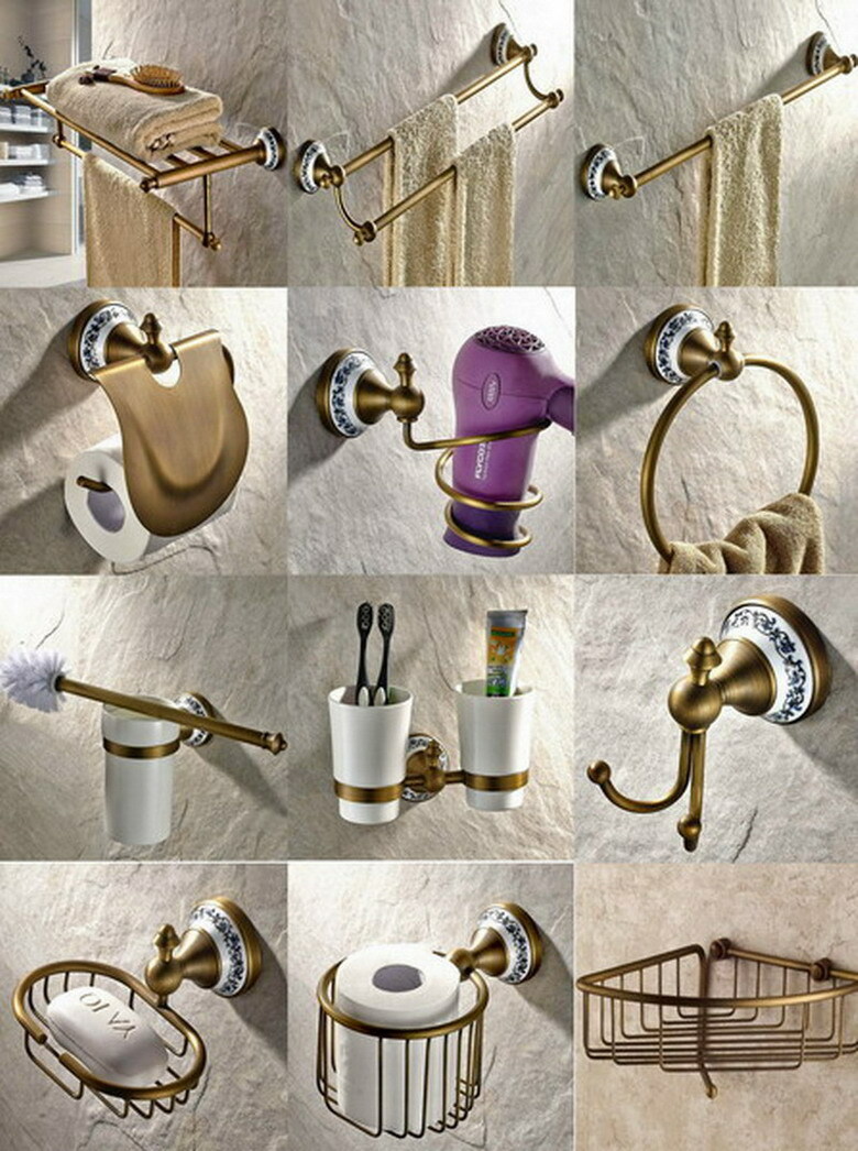 Antique Brass Wall Mounted Bathroom Accessory Series Set Towel Holder Bar