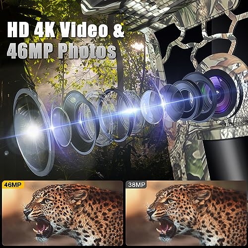 Trail Camera Solar Powered 4K 46MP, WiFi Bluetooth Game Camera with 32GB