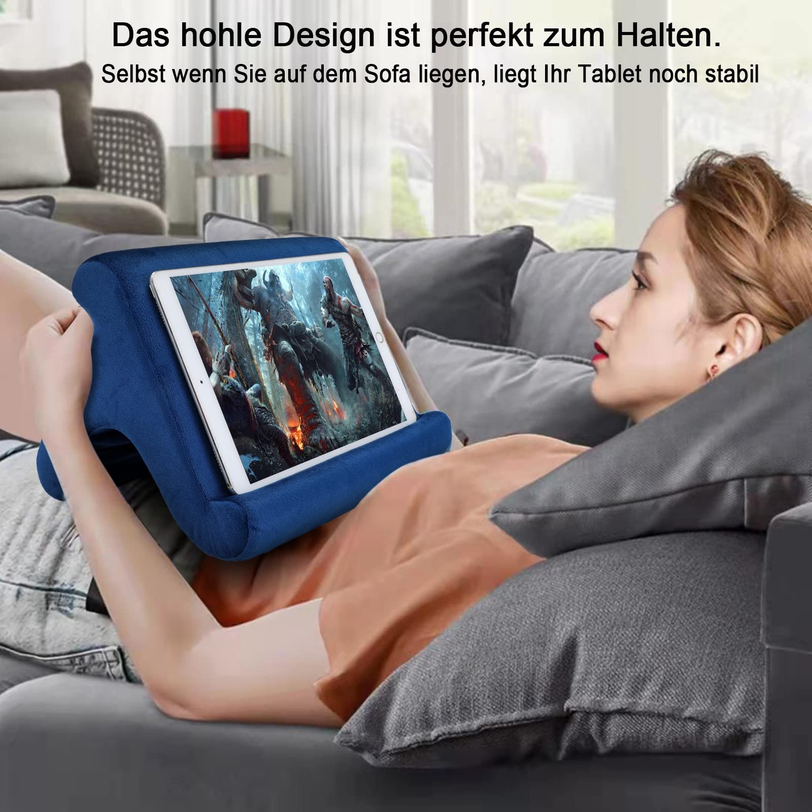 Tablet Pillow Stand Holder Dock for Bed with 3 Viewing Navy