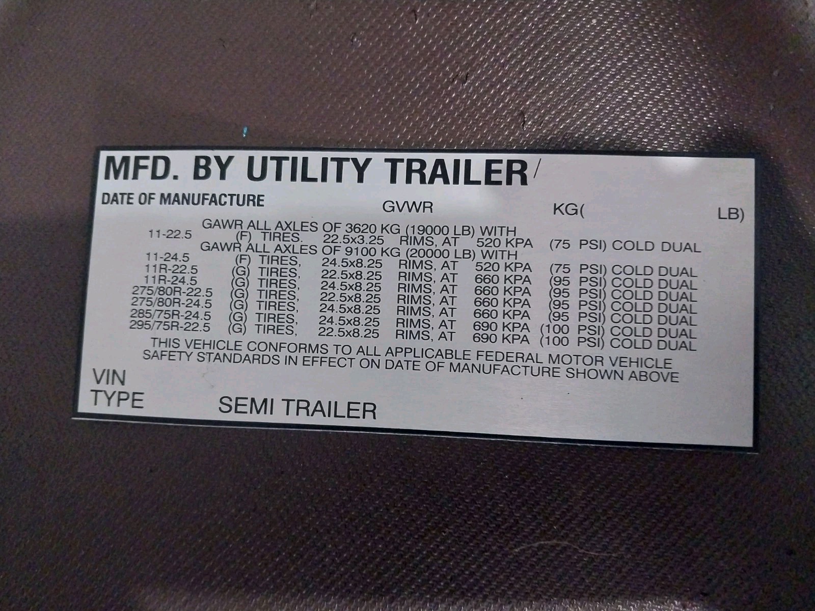 Aluminum Data Plate May Fit For Utility Trailer Data Plate Engraved