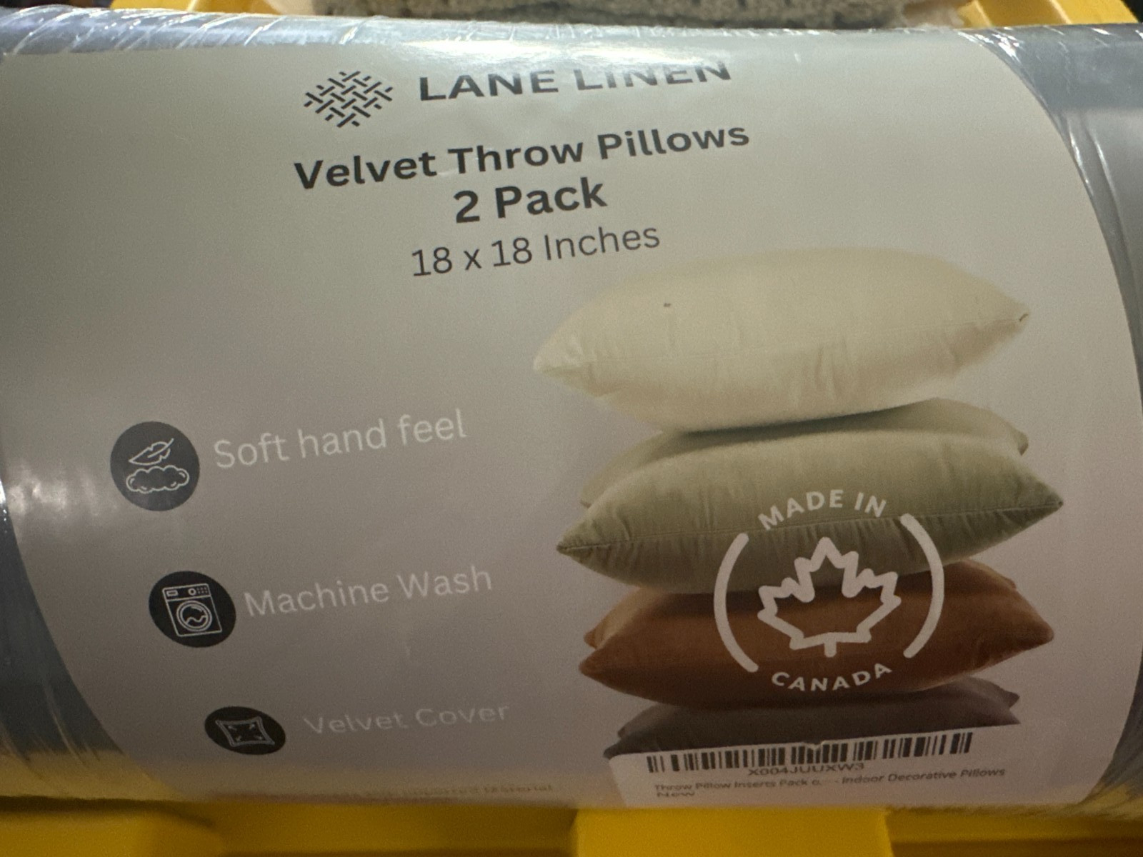 Lane Linen Velvet Throw Pillows 2 Pack 18x18 Gray Decorative Square Pillows