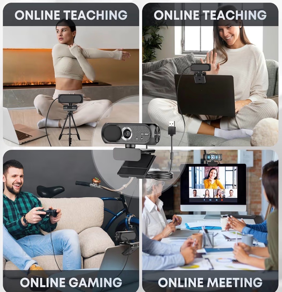Web Cam Full HD, Auto Focus, Wide View (Black)