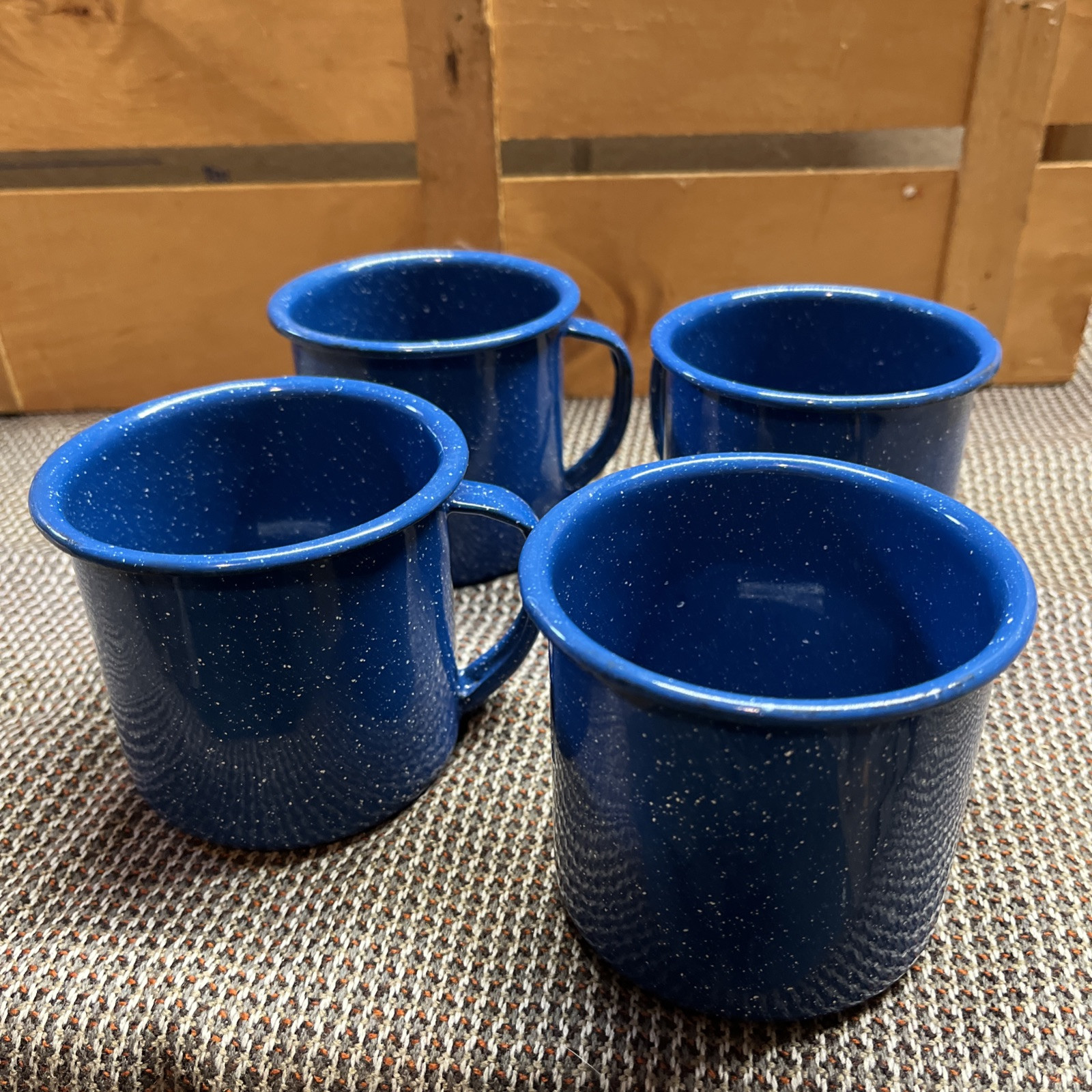 Blue Enamelware Coffee Mug Cups Camping Fishing Hunting Set Of 4