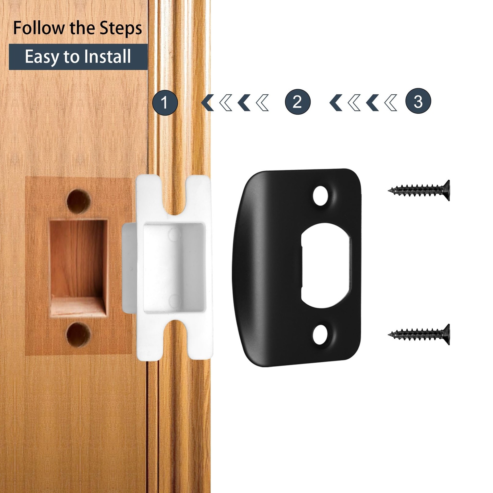 Matte Black Door Strike Plate for Interior Doors, Adjustable Security Reinfor...