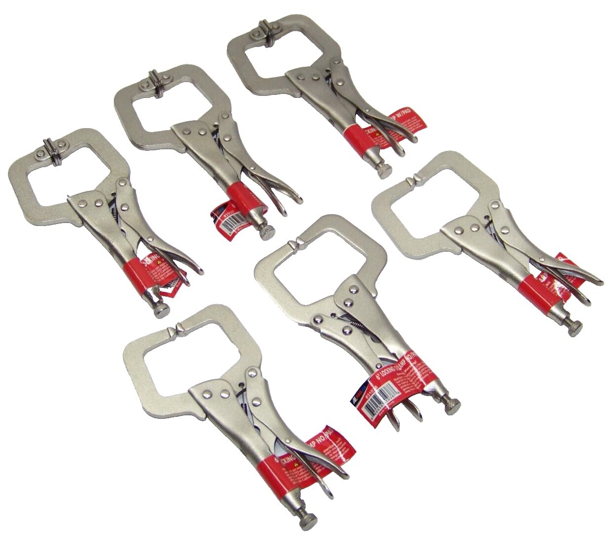 [6 Pack] 6" Locking C-Clamp Pliers Set | (3) Swivel Pads, (3) Regular Tips