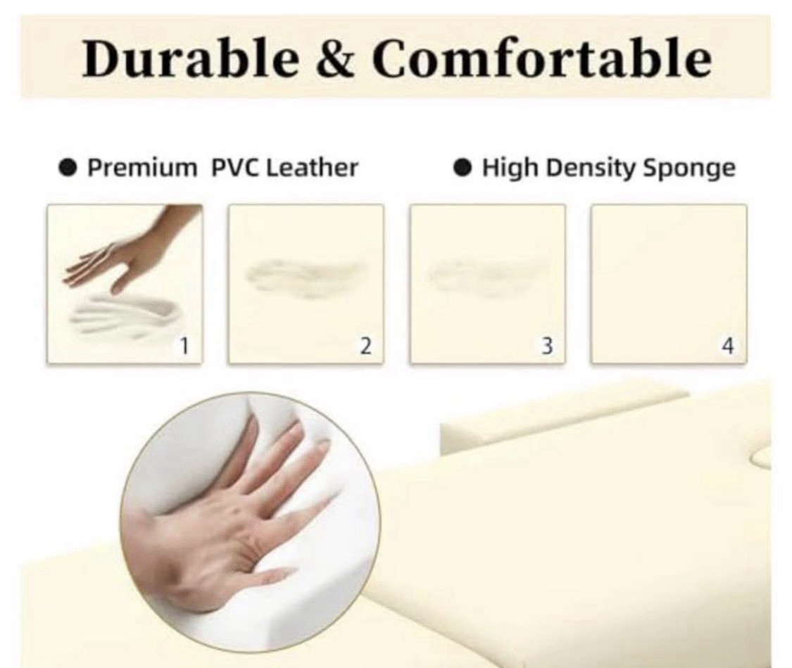civama Portable Foldable Massage Table Beige PVC Leather Adjustable Headrest