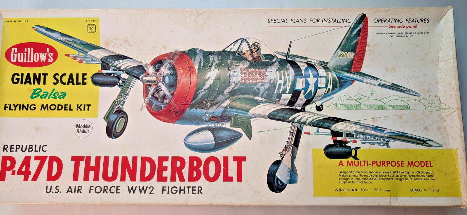 Guillow's P-47D Thunderbolt Balsa Wood Giant Scale Model Airplane Kit  GUI-1001