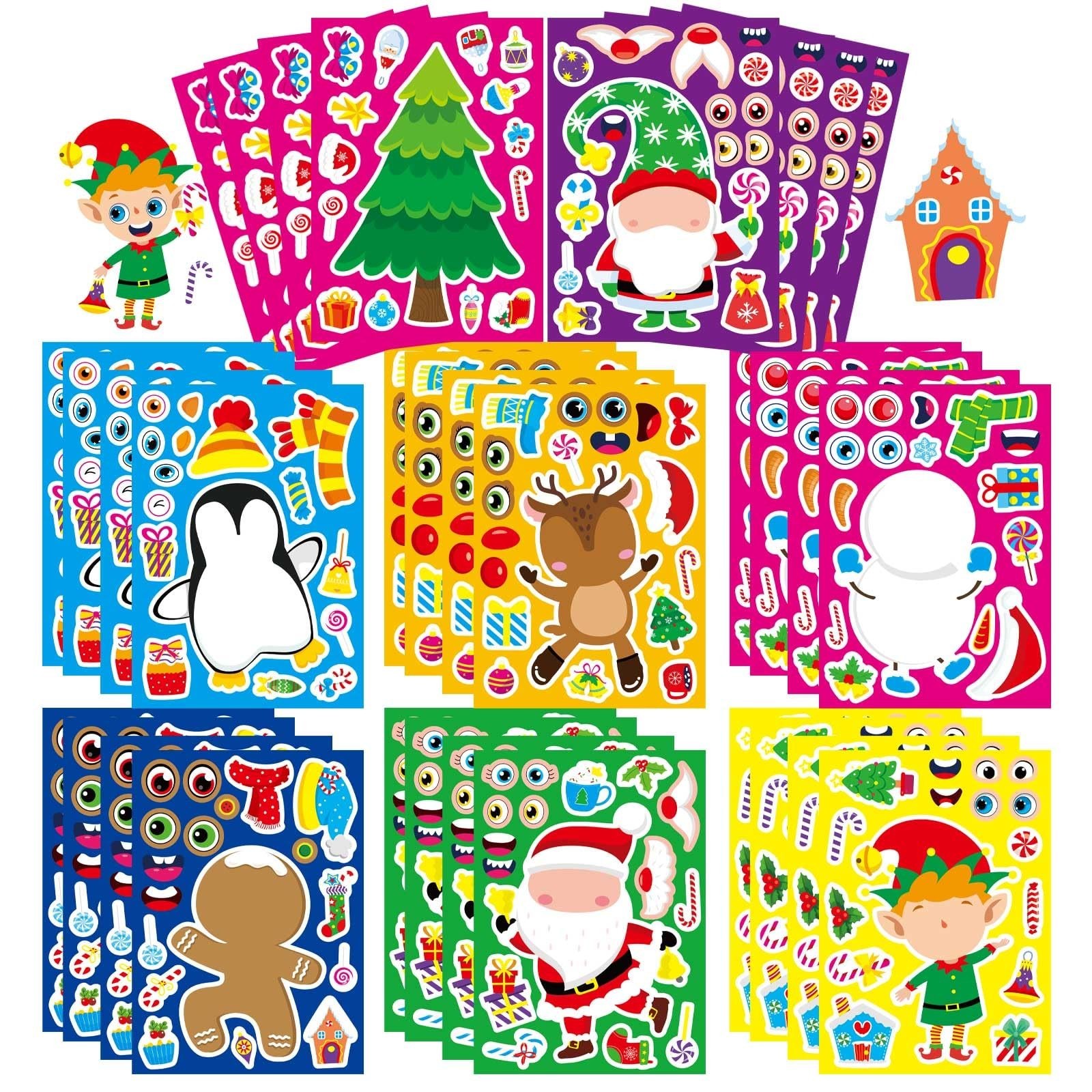 32 Sheets Christmas Stickers for Kids, Make Your Own Characters Mix and Match...
