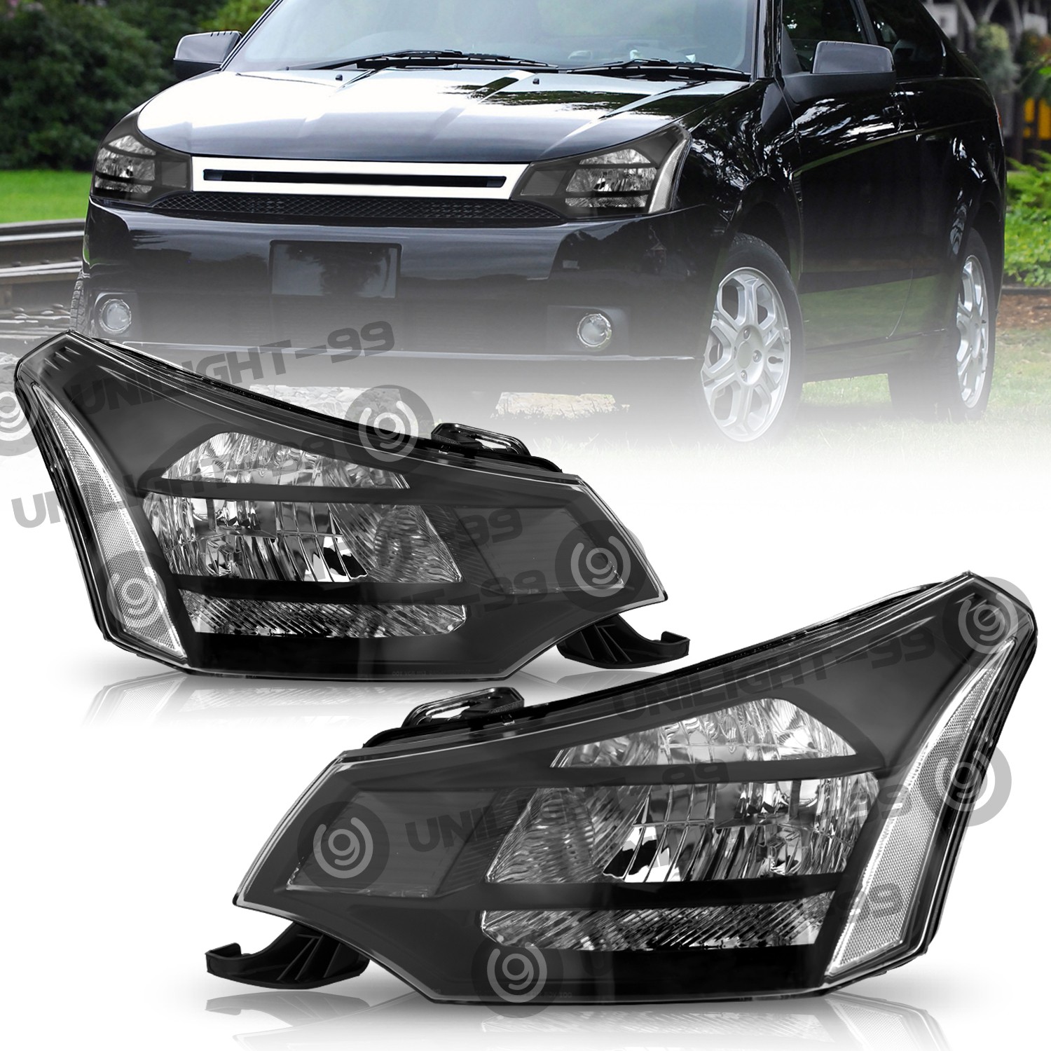 For 2008-2011 Ford Focus S|SE|SES|SEL Black Clear Headlights Assembly L+R 08-11