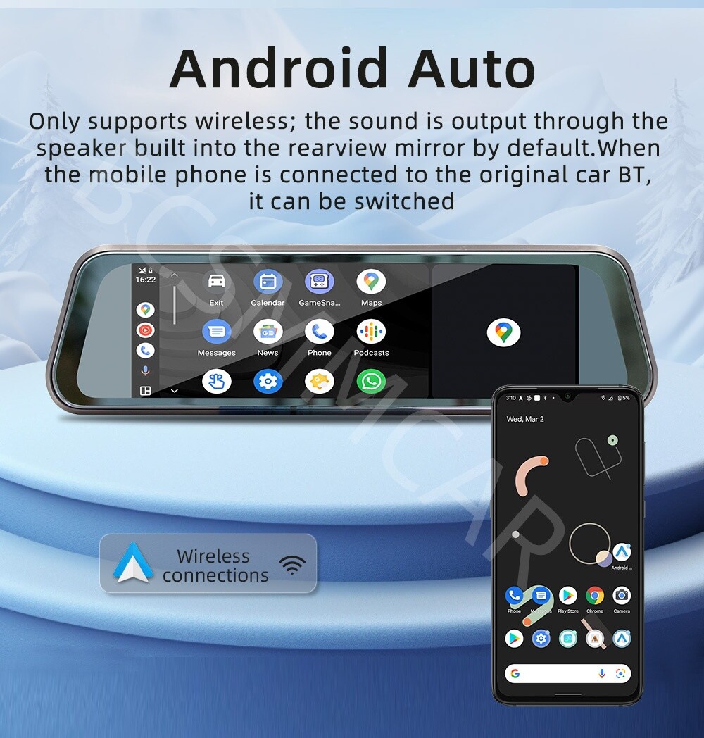 2.5D Rearview Mirror Driving Recorder Touch Screen For Apple CarPlay Bluetooth