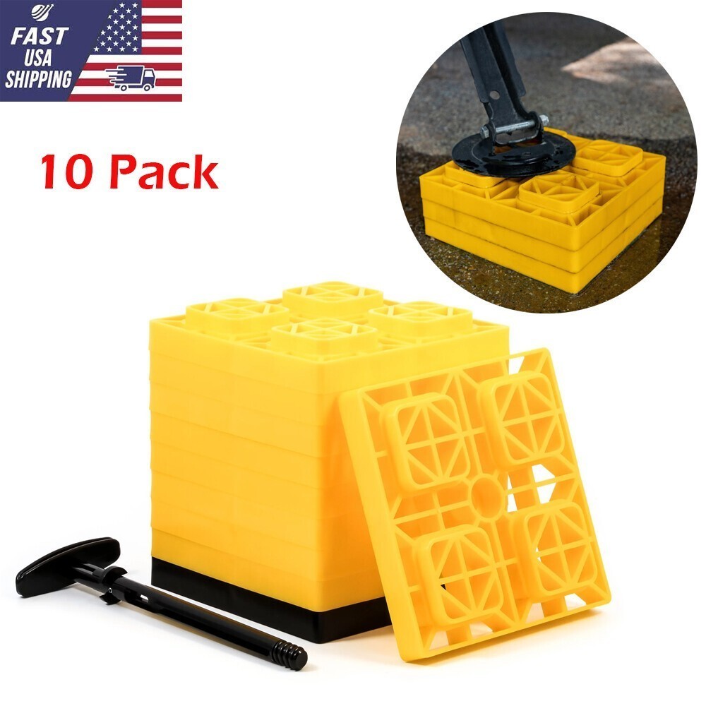 FasTen RV Leveling Blocks Interlocking Design 8.5in x 8.5in x 1in10 Pack Yellow